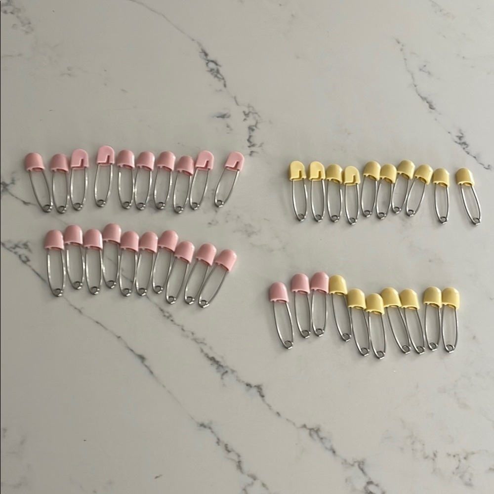 42 Pink and Yellow Large Safety Pins Set